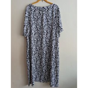 Ulla Popken Floral Print Relaxed Fit Midi Shift Dress Womens 24/26 Black white